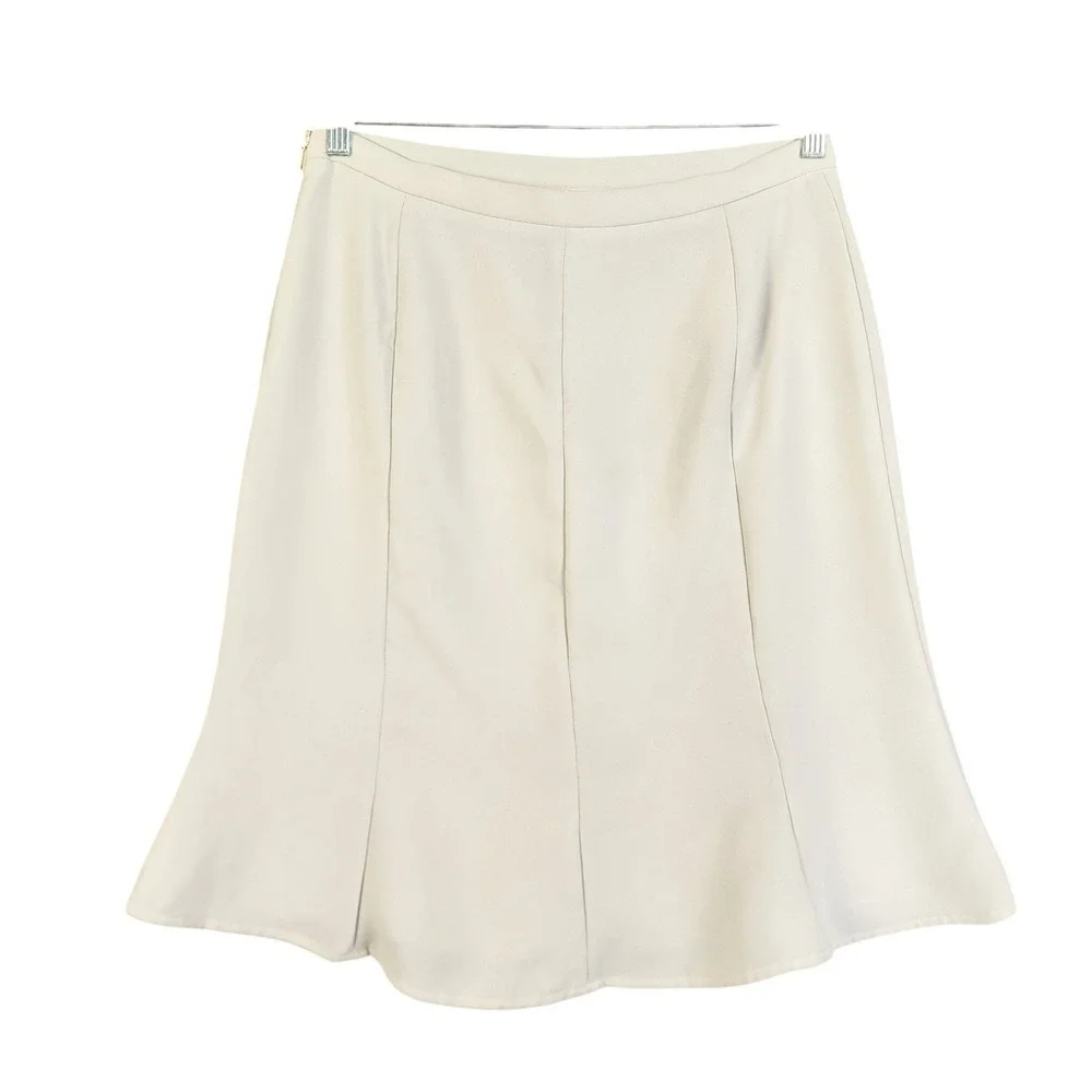 Talbots Womens Flounce Hem Skirt‎ Size 10 Ivory Cream Side Zip Lined Career Wear